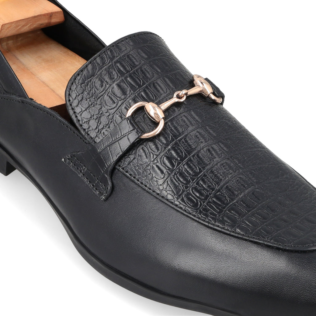 Classic Crocodile Embossed Loafers - Black