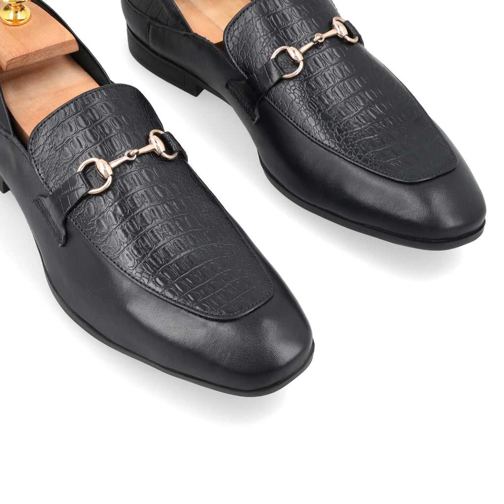 Classic Crocodile Embossed Loafers - Black