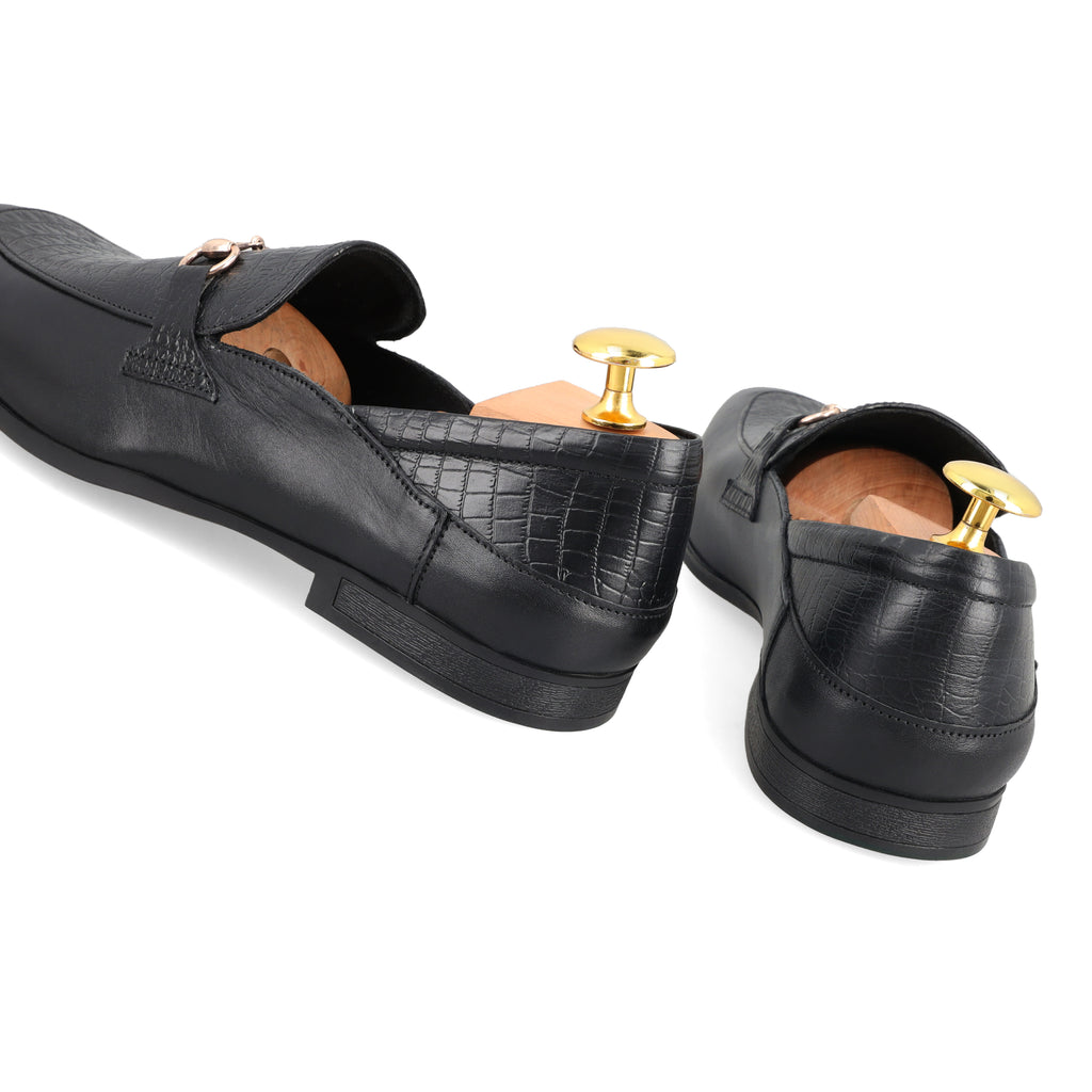 Classic Crocodile Embossed Loafers - Black