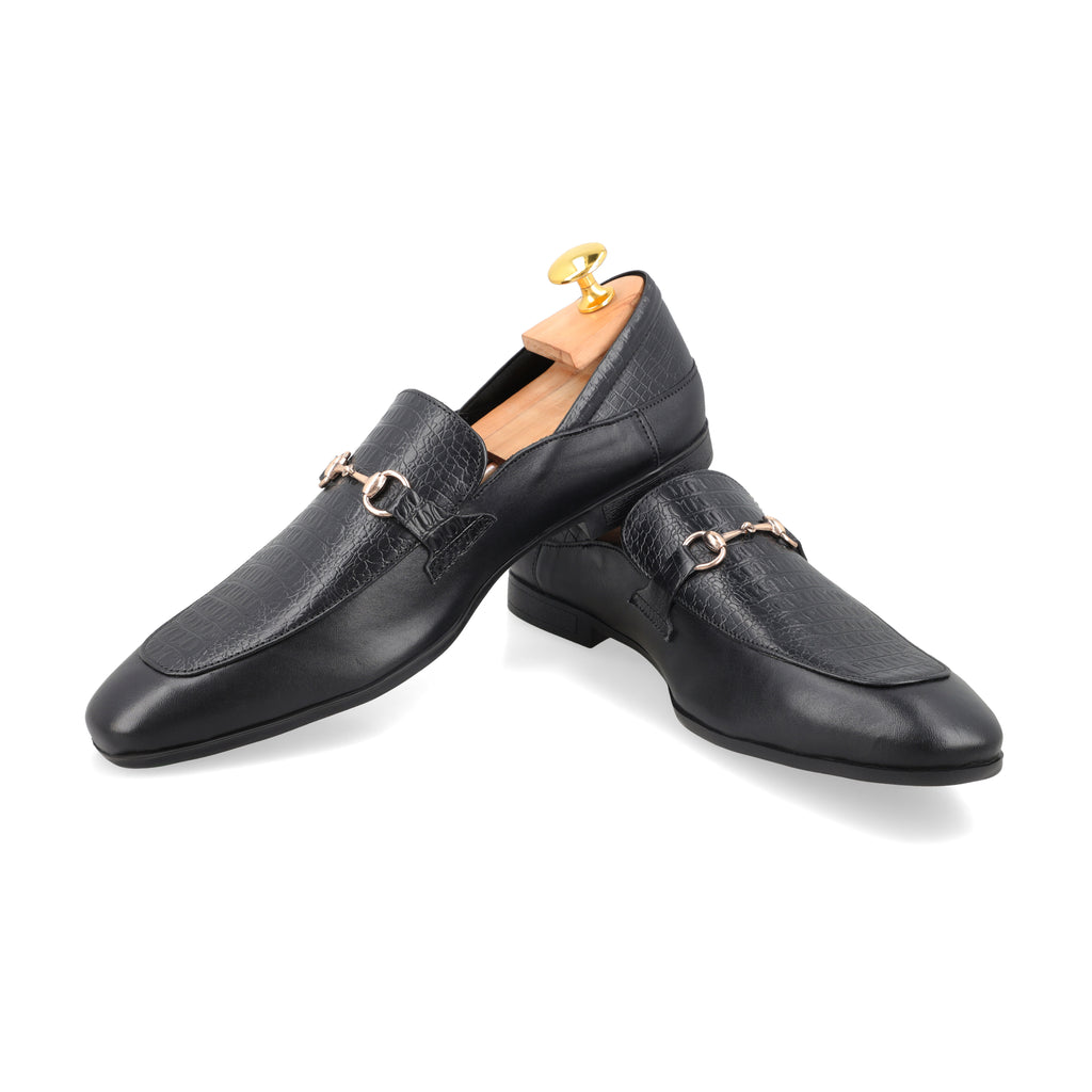Classic Crocodile Embossed Loafers - Black