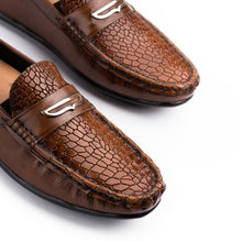 Load image into Gallery viewer, Snakeskin Embossed Buckled Moccasins - Brown