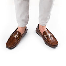 Load image into Gallery viewer, Snakeskin Embossed Buckled Moccasins - Brown