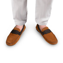 Load image into Gallery viewer, Navy Seude Collar Moccasins - Tan
