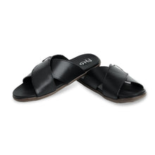 Load image into Gallery viewer, Dual Strap Leather Slippers - Black