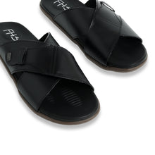 Load image into Gallery viewer, Dual Strap Leather Slippers - Black
