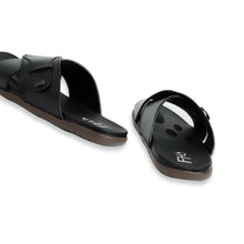Load image into Gallery viewer, Dual Strap Leather Slippers - Black