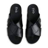 Dual Strap Leather Slippers - Black