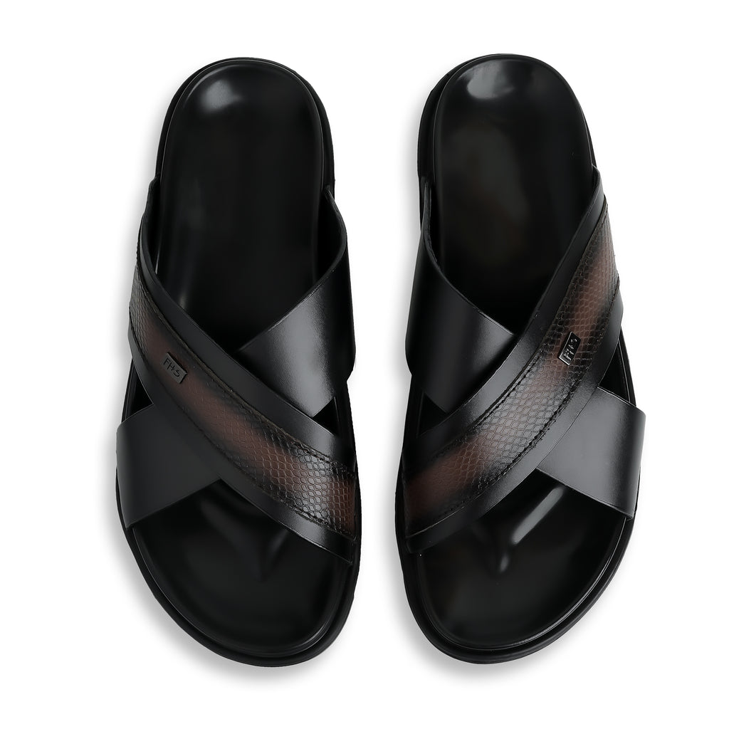 Classic Comfort Leather Slippers - Black