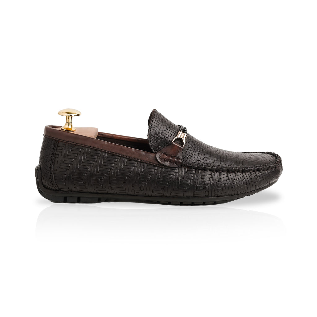 Weave Patterned Moccasins - Brown