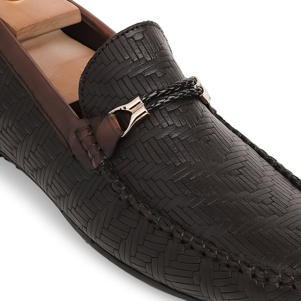 Weave Patterned Moccasins - Brown