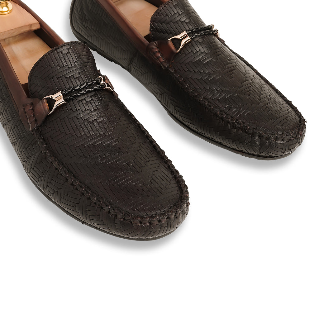Weave Patterned Moccasins - Brown