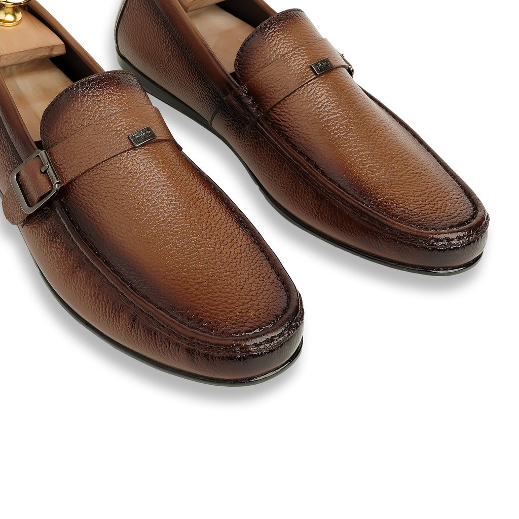 Two-Toned Leather Strapped Moccasins - Brown