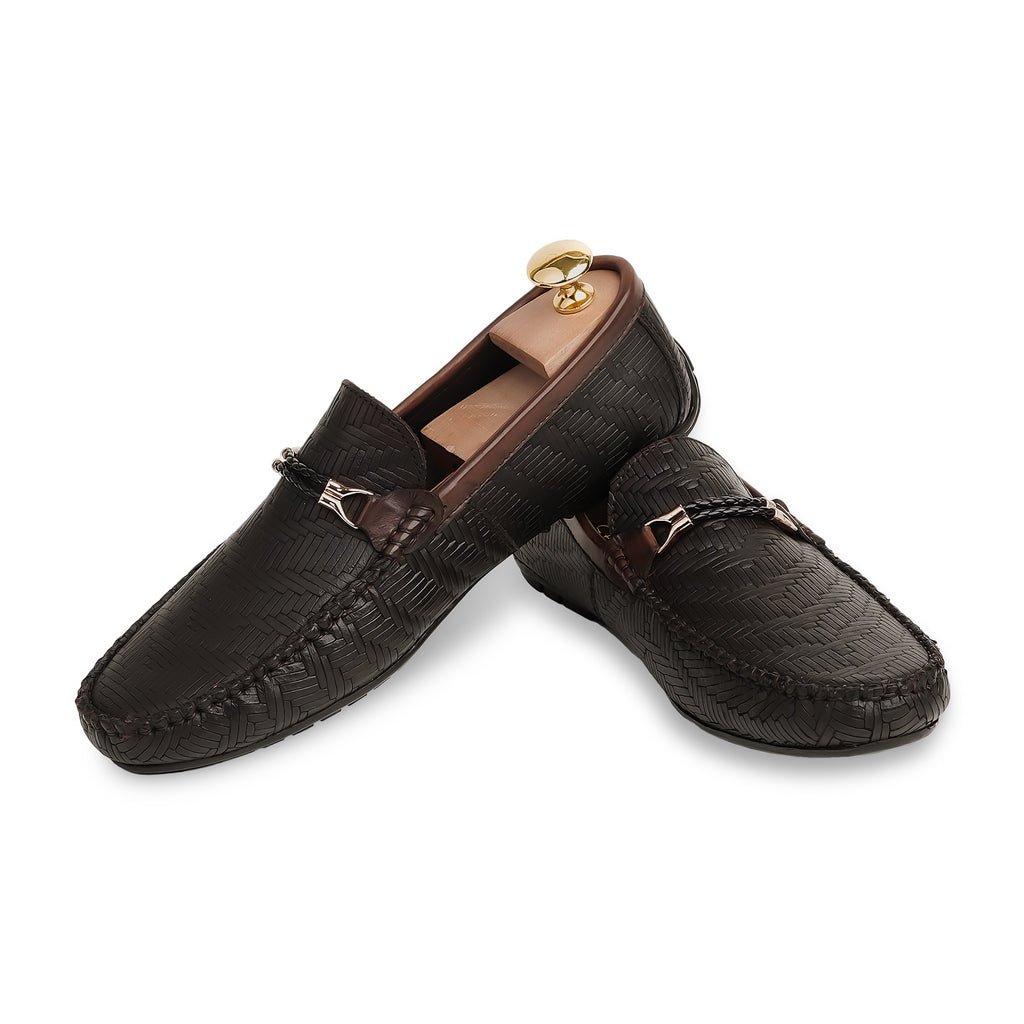 Weave Patterned Moccasins - Brown