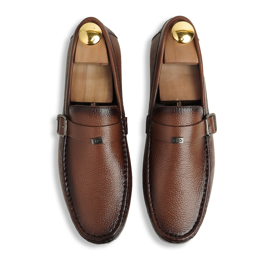 Two-Toned Leather Strapped Moccasins - Brown
