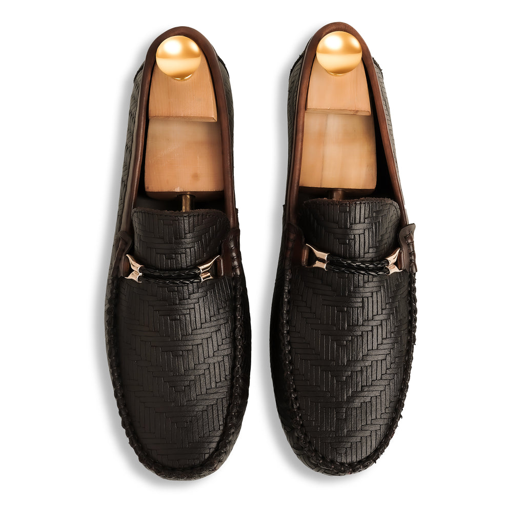Weave Patterned Moccasins - Brown
