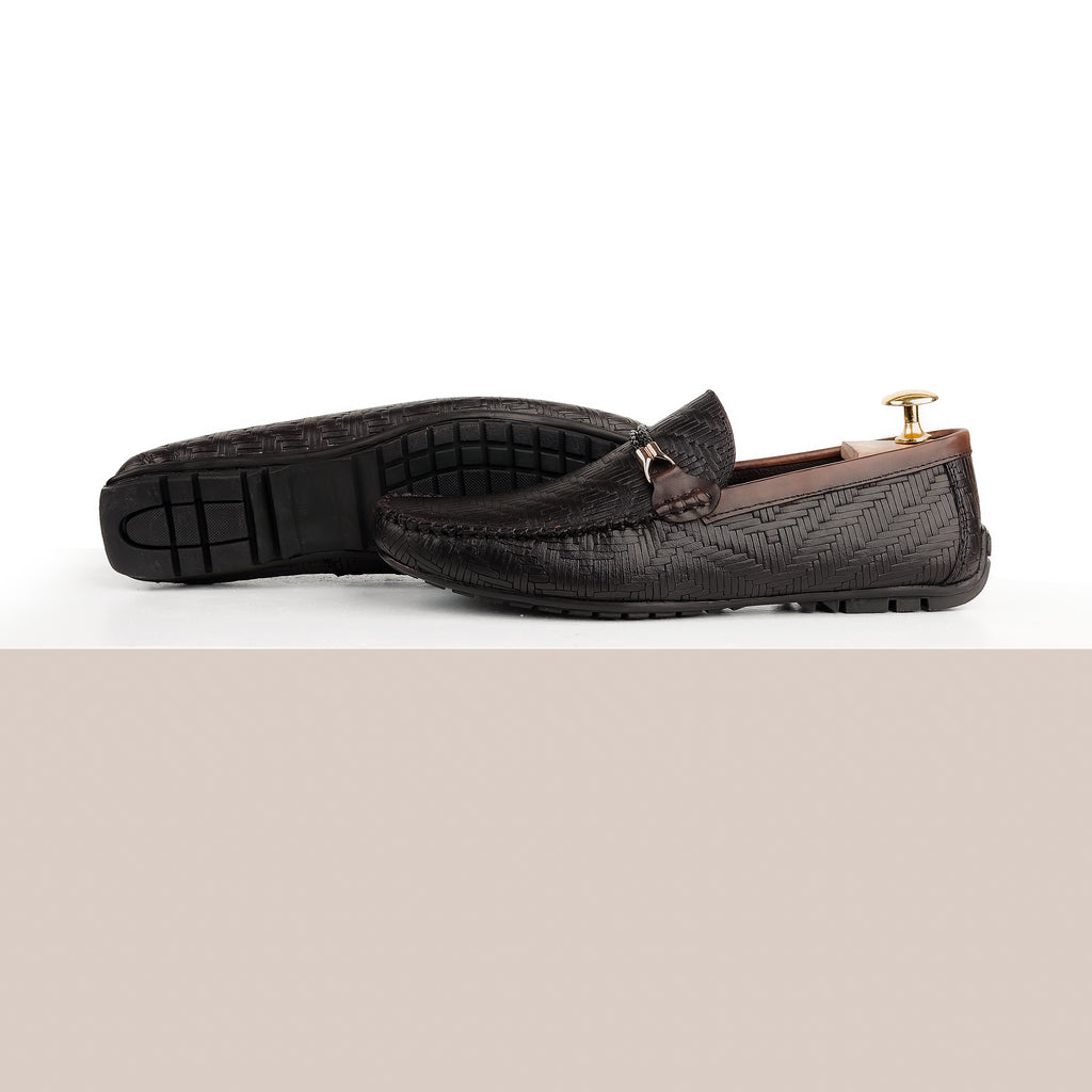 Weave Patterned Moccasins - Brown