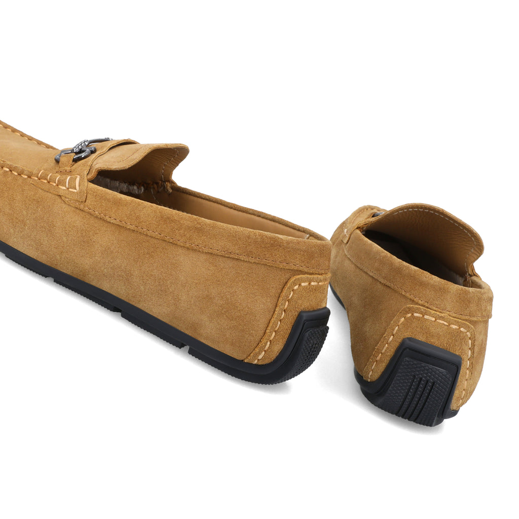 Horse Bit Buckled Suede Moccasins - Beige