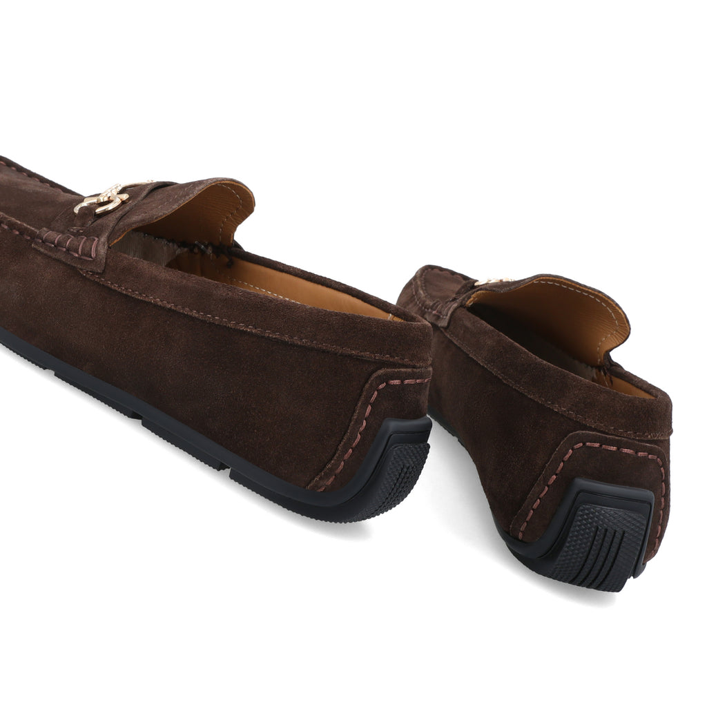 Horse Bit Buckled Suede Moccasins - Brown