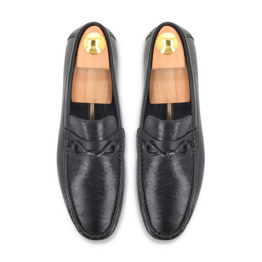 Metallic Twisted Buckled Moccasins - Black