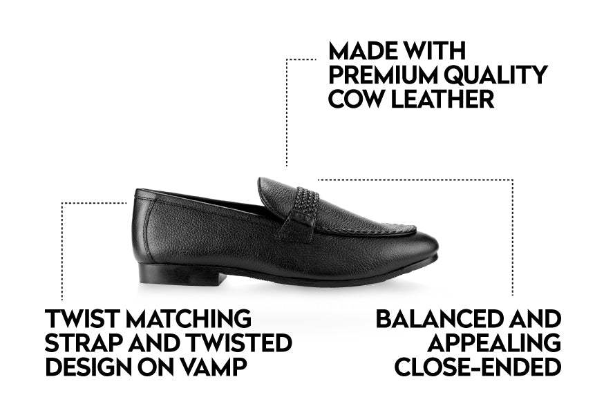 Braided Strapped Loafers-Black