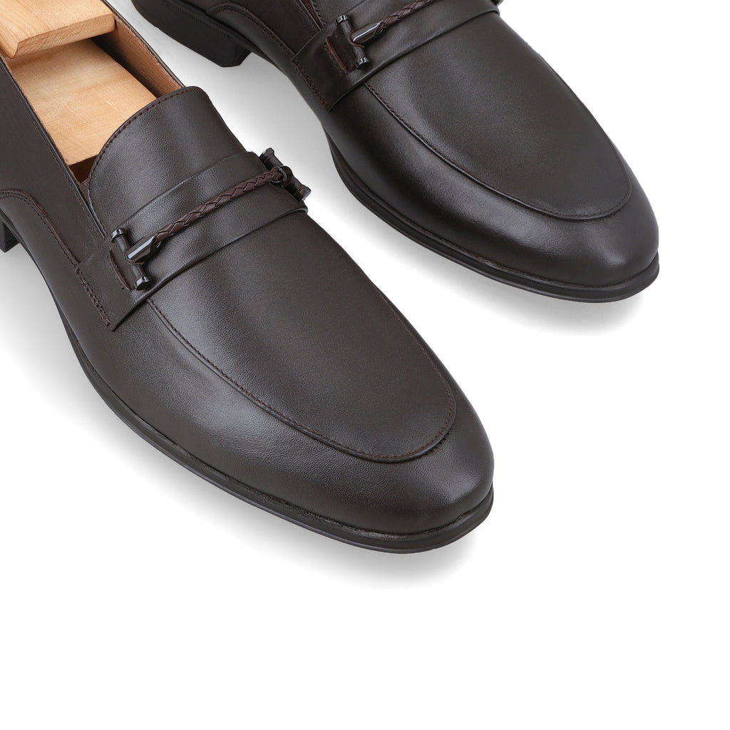 Twisted Rope Buckled Loafers - Dark Brown