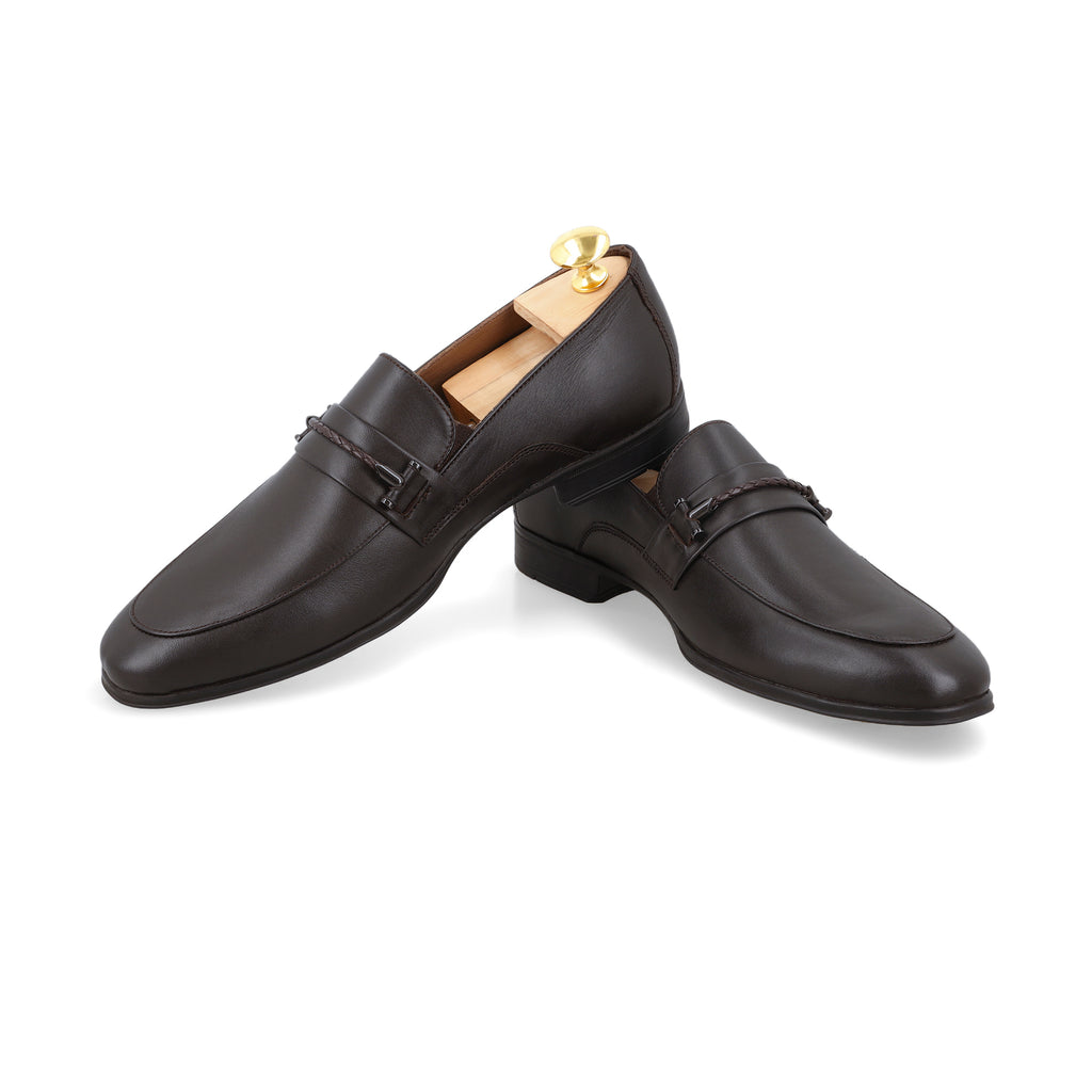Twisted Rope Buckled Loafers - Dark Brown