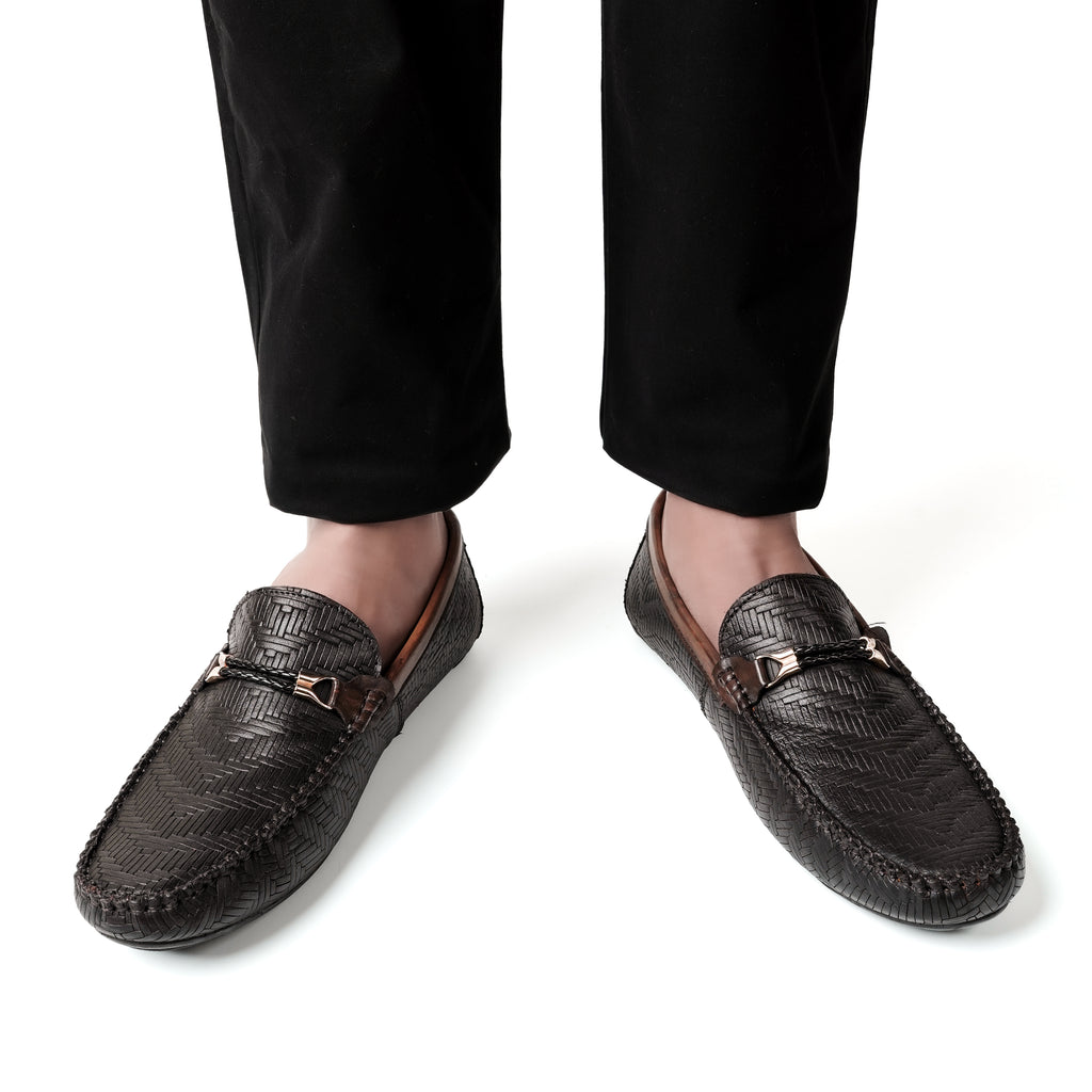 Weave Patterned Moccasins - Brown