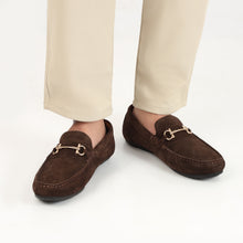 Load image into Gallery viewer, Horse Bit Buckled  Suede Moccasins - Brown