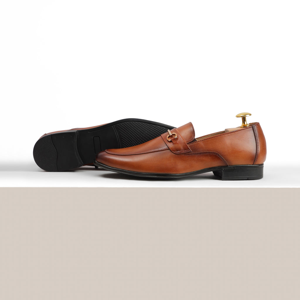 Two-Toned Buckled Loafers - Tan