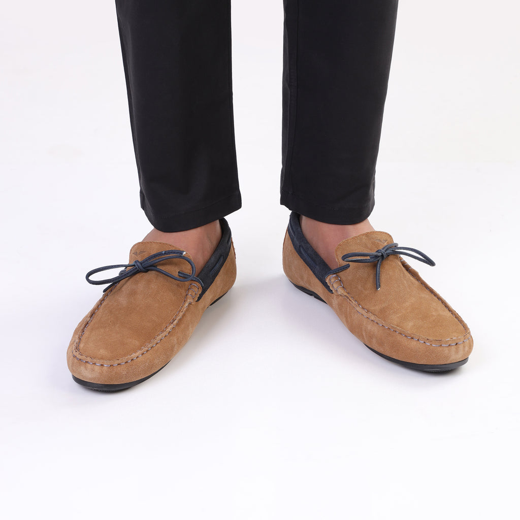 Laced Suede Moccasins - Tan