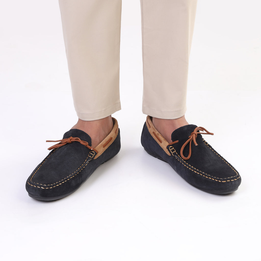 Laced Suede Moccasins - Navy