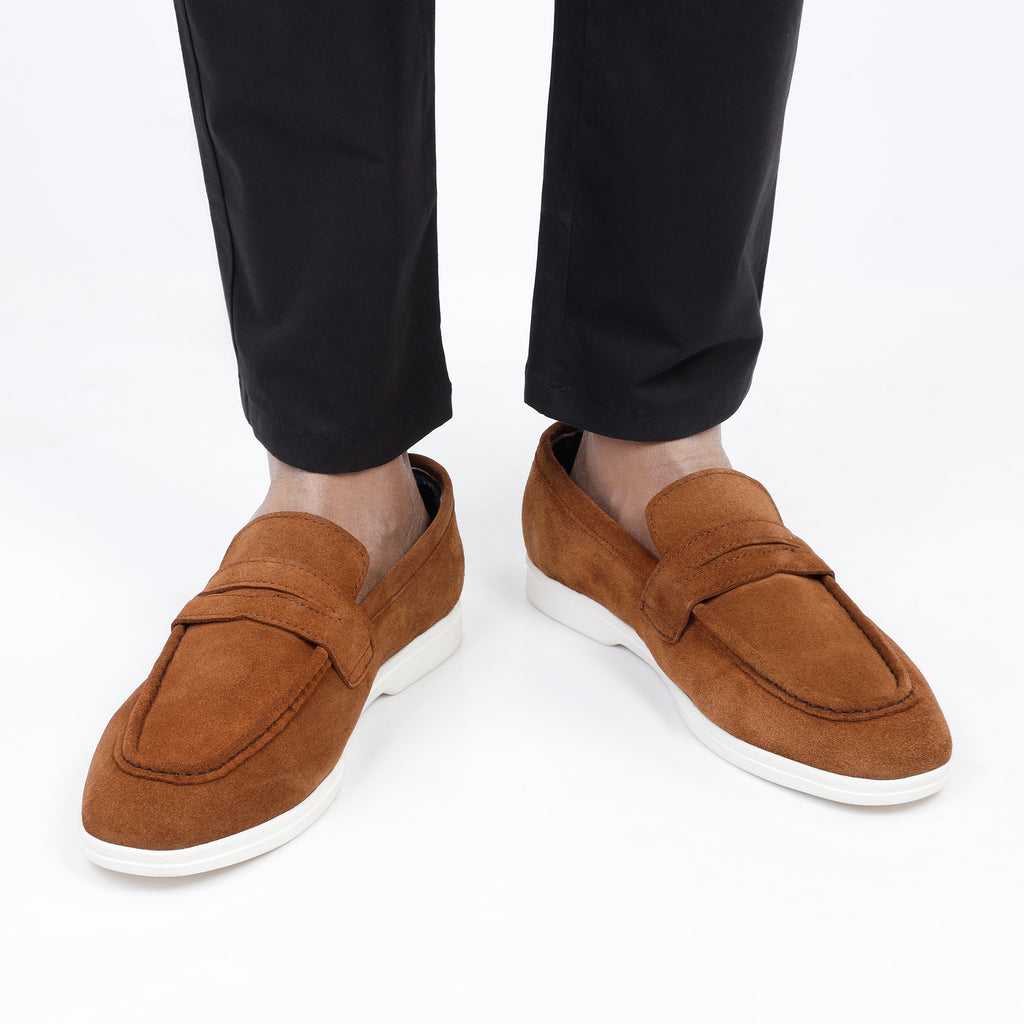 Suede Modern Penny Loafers - Tan