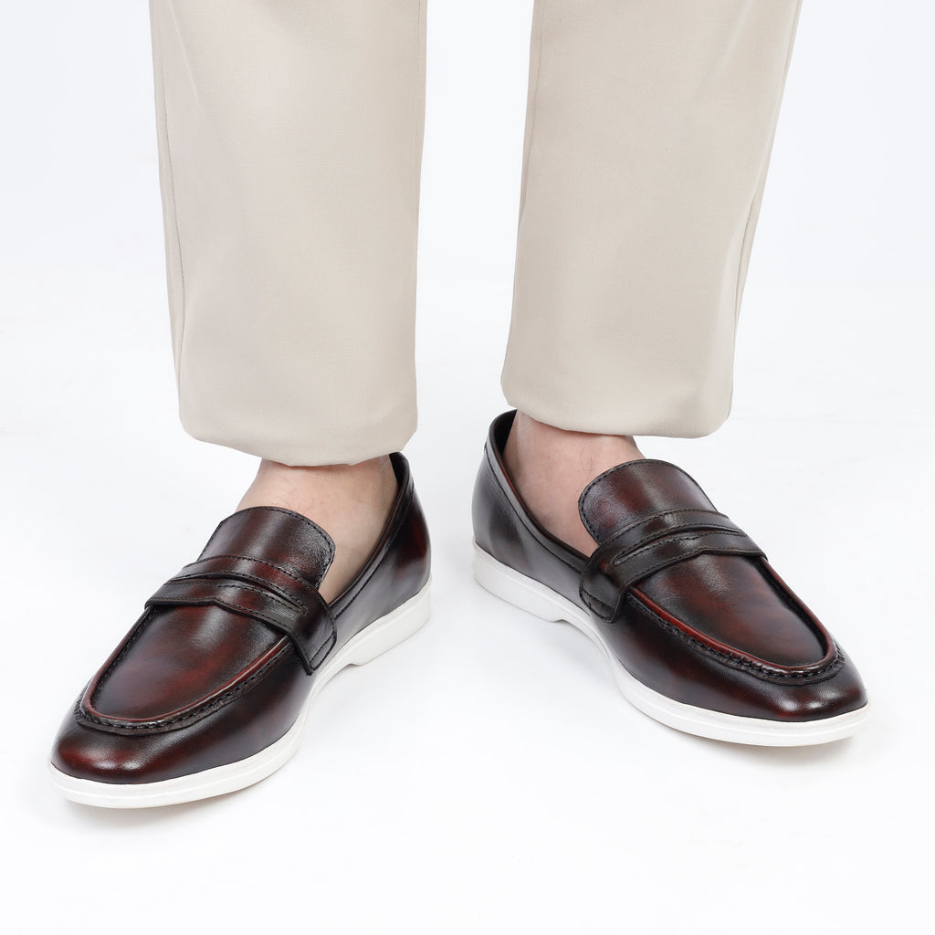 Two Tone Modern Penny Loafers - Maroon