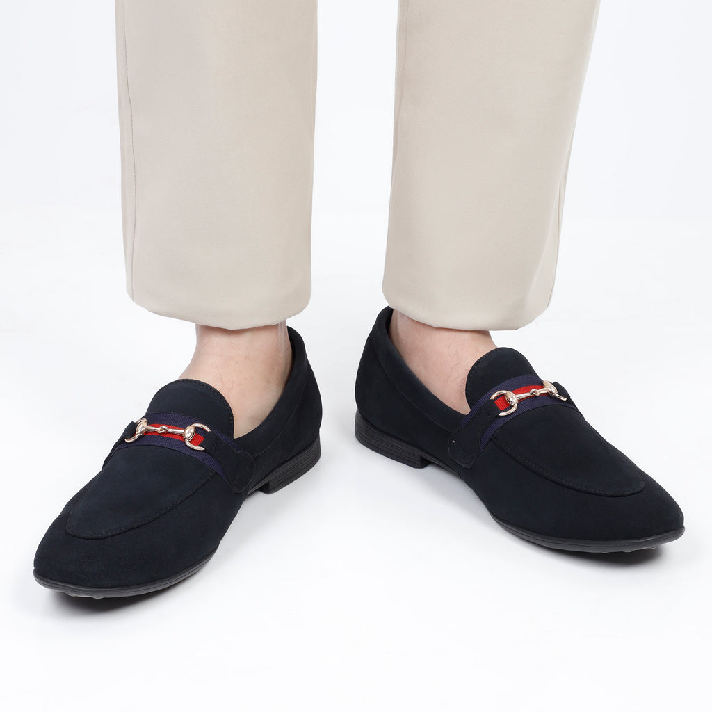 Suede Strapped Loafers - Navy