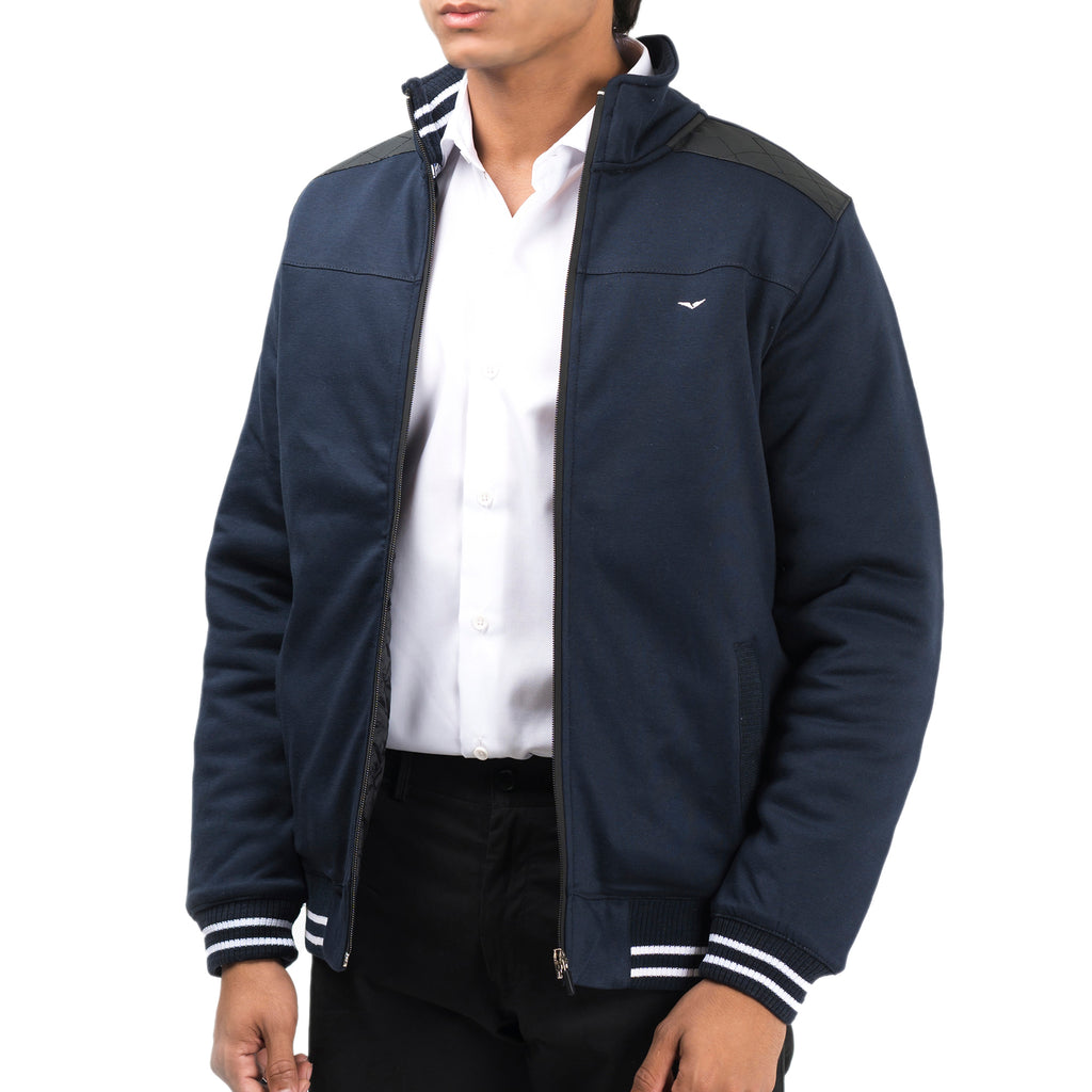 Contrast Ribbed Jacket-Navy