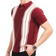 Load image into Gallery viewer, Knitted Striped Polo - Maroon/White