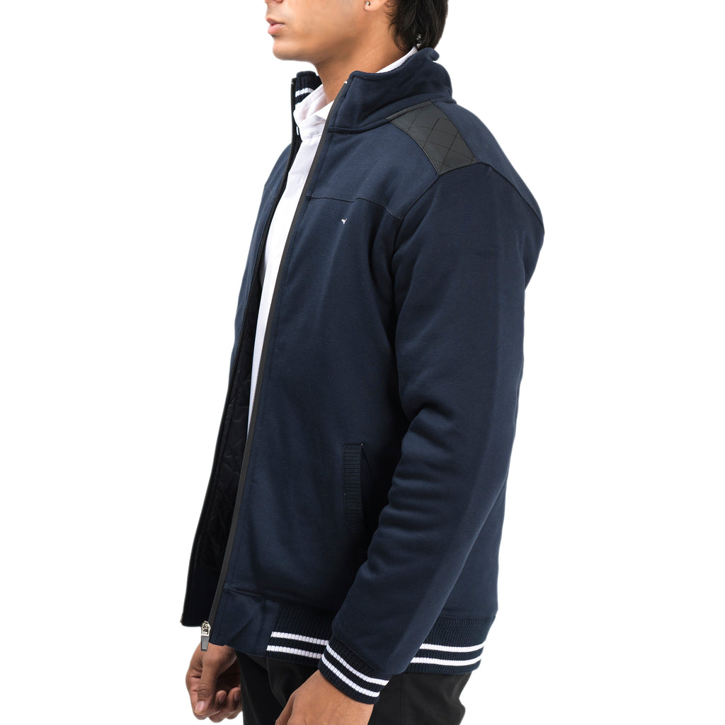 Contrast Ribbed Jacket-Navy