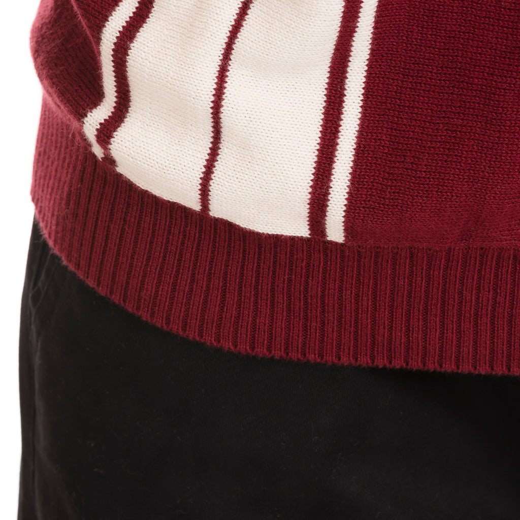 Knitted Striped Polo - Maroon/White