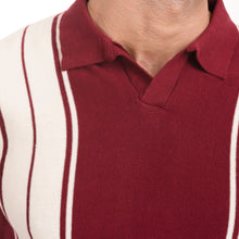 Load image into Gallery viewer, Knitted Striped Polo - Maroon/White