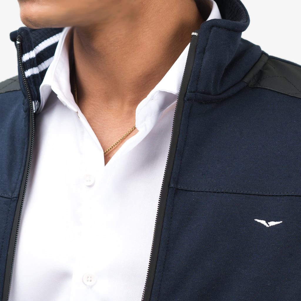 Contrast Ribbed Jacket-Navy