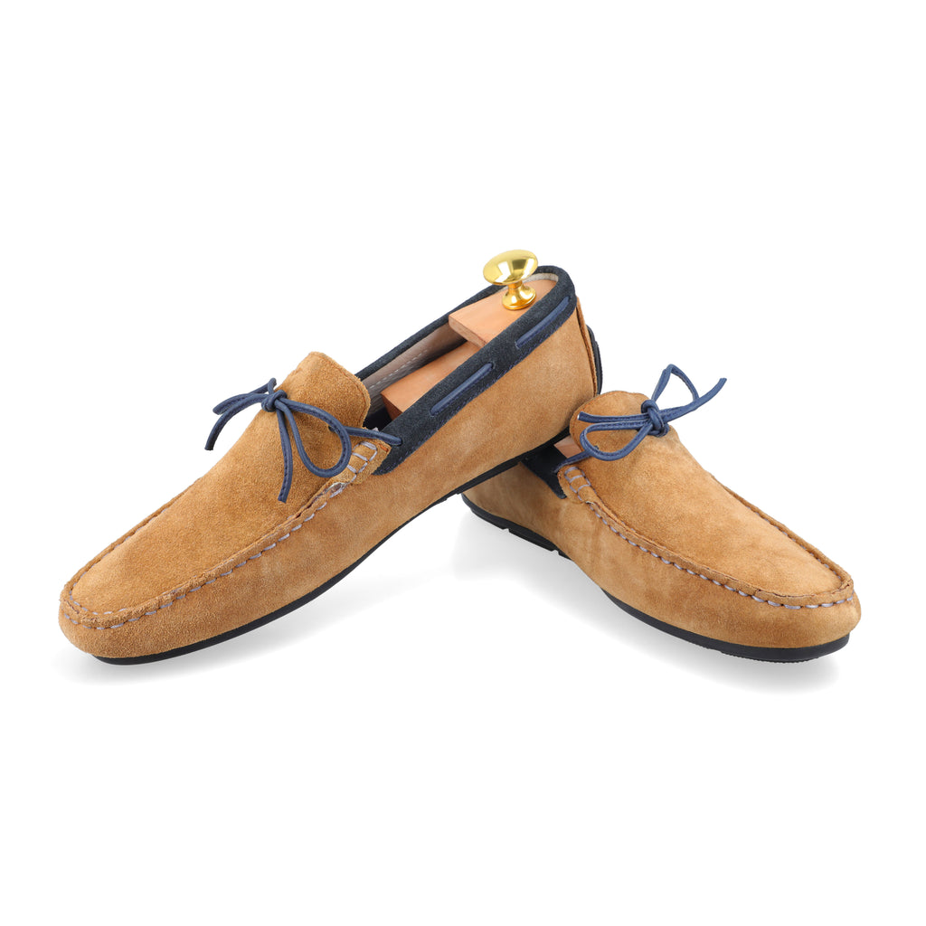 Laced Suede Moccasins - Tan