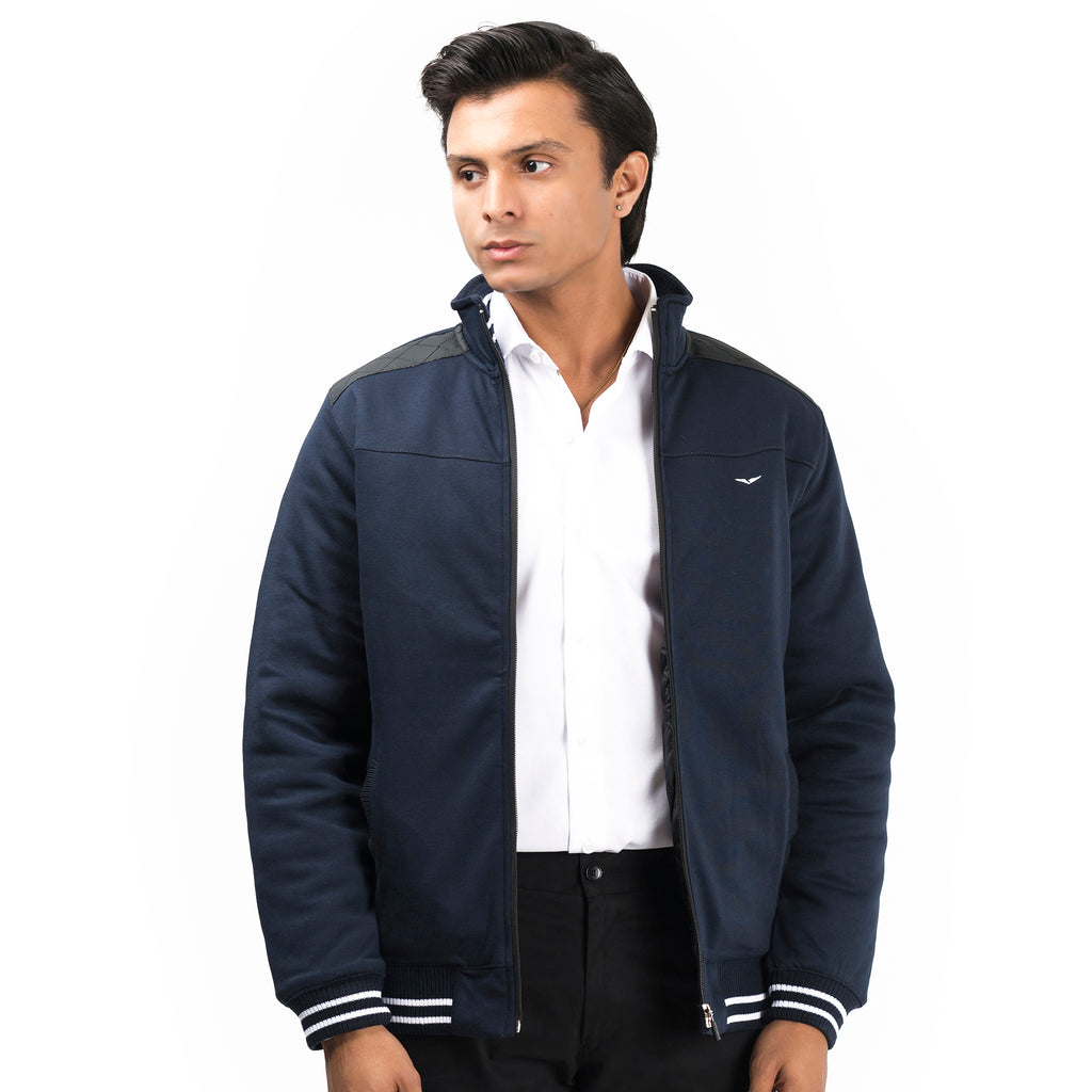 Contrast Ribbed Jacket-Navy