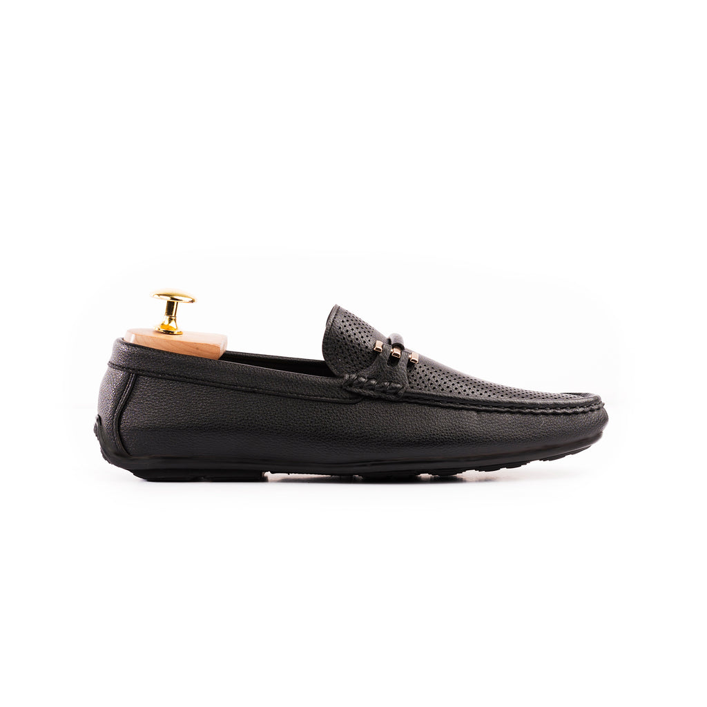 Perforated Driver Moccasins-Black