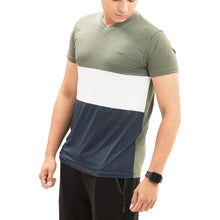 Load image into Gallery viewer, Panel Striped V-Neck-Olive