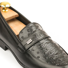 Load image into Gallery viewer, Ostrich Embossed Leather Loafers - Black