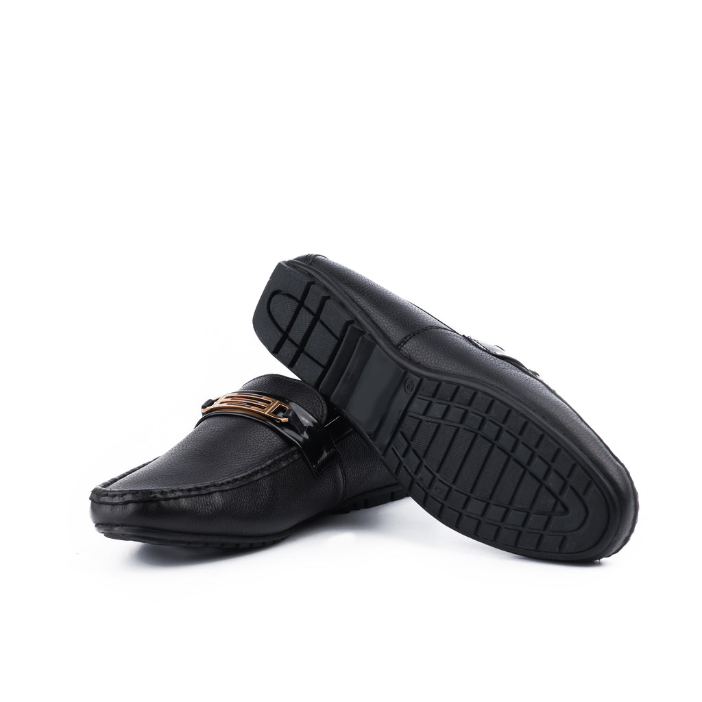 Gold Plated Buckle Moccasins-Black