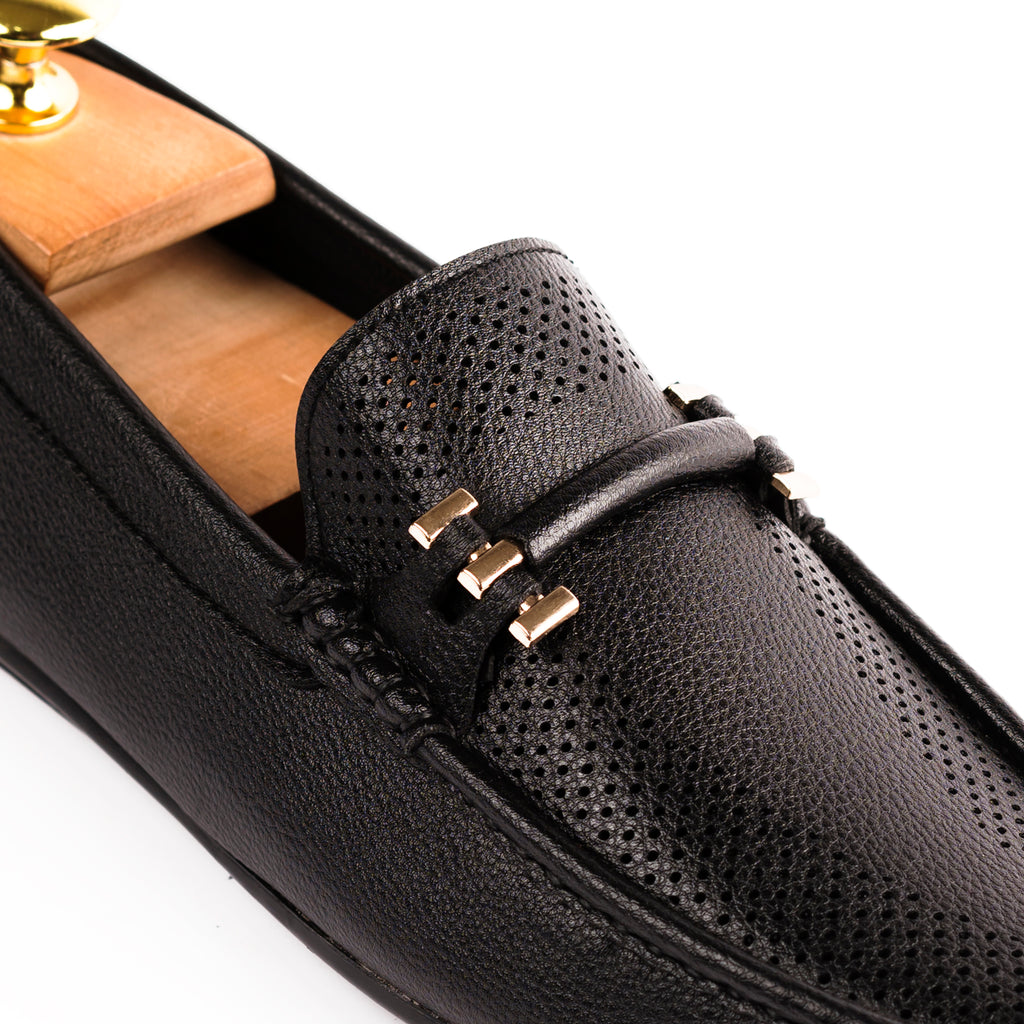 Perforated Driver Moccasins-Black
