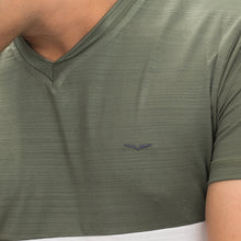 Load image into Gallery viewer, Panel Striped V-Neck-Olive