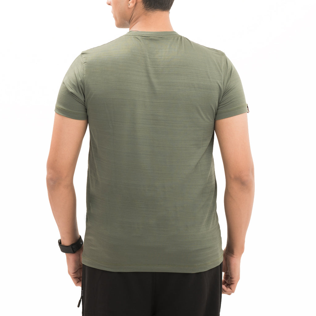 Panel Striped V-Neck-Olive