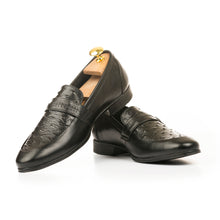 Load image into Gallery viewer, Ostrich Embossed Leather Loafers - Black